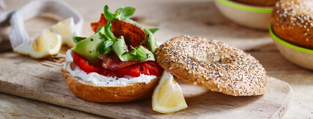 Bagel with avocado and bacon